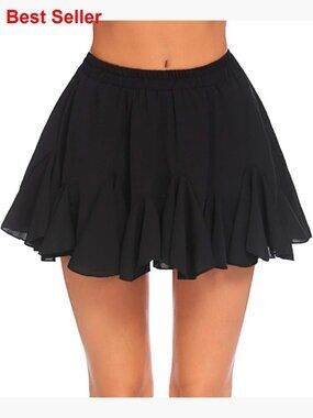 Pleated Skater Skirt High Waisted Ruffles Flared Mini